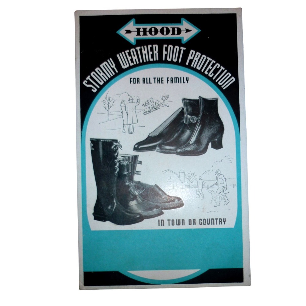 Vintage Hood Stormy Weather Foot Protection Rubber Boots Advertising Card 4x6